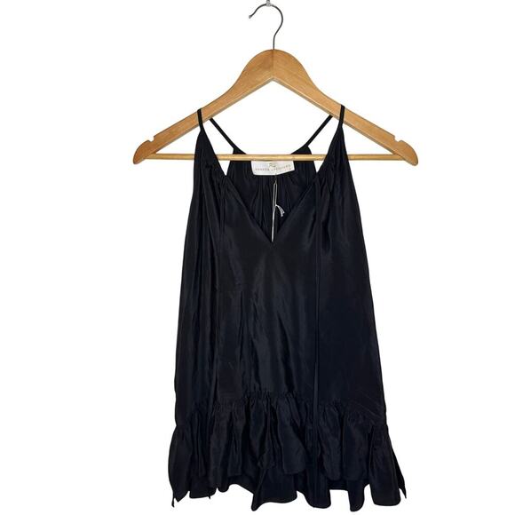 Amanda Uprichard Black Ruffle Spaghetti Strap Flowy V-neck Silk Top Size Small - Picture 1 of 4
